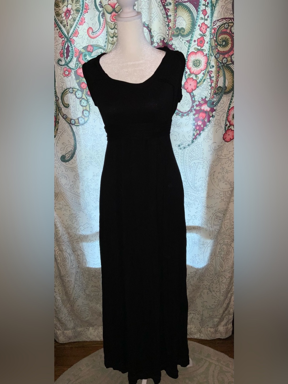 Max Studio Black Elastic Waist Pull-On A-Line Maxi Dress Size Small